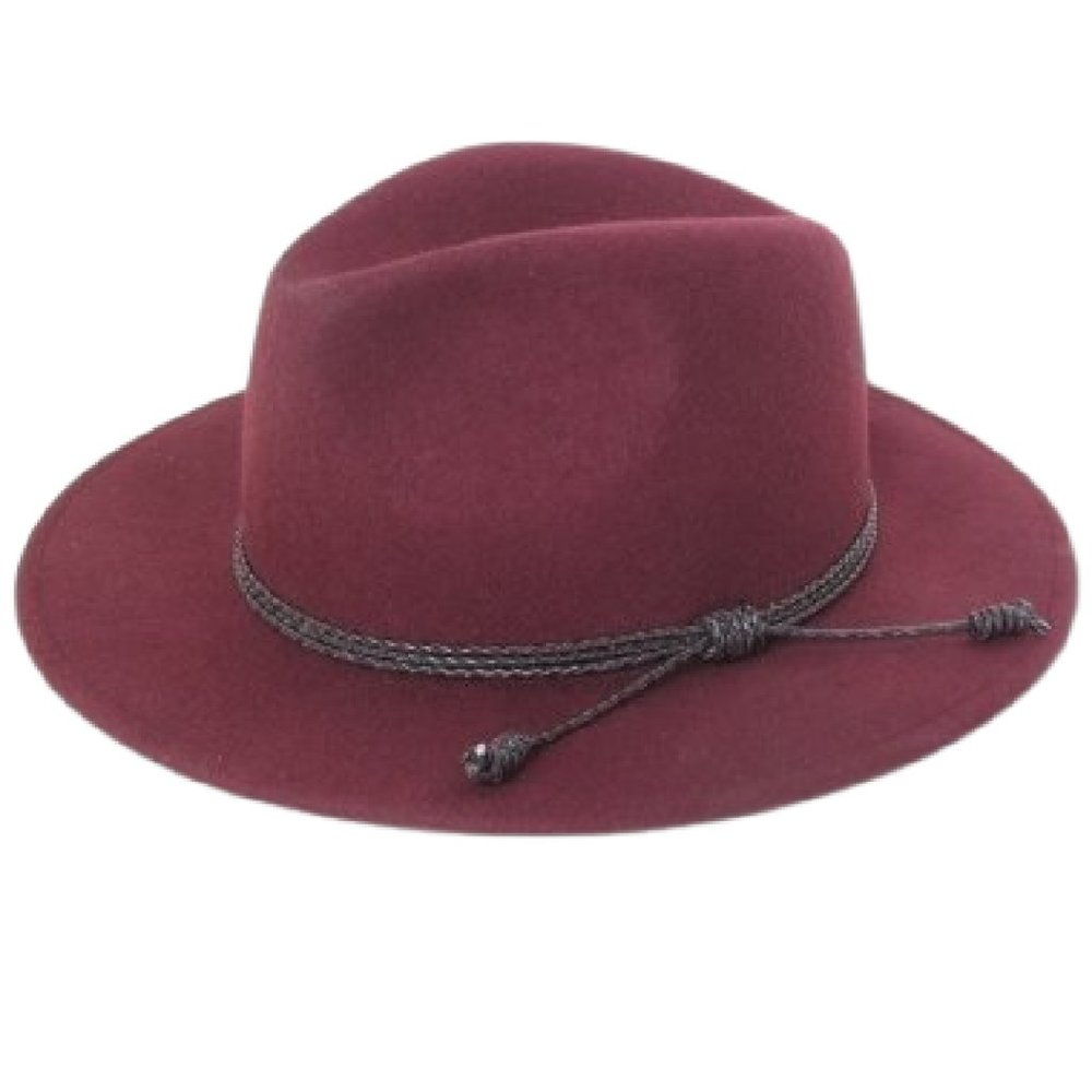 Upgrade Your Style Burgundy Wool Felt Panama Hat with Braided Trim